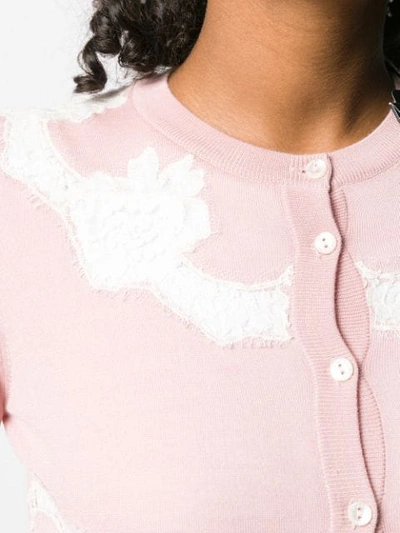Shop Dolce & Gabbana Lace Insert Cardigan In Pink
