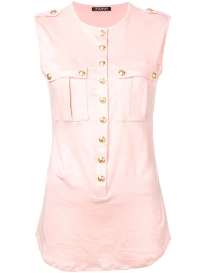 Shop Balmain Button Embellished Top In Pink