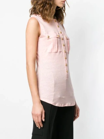 Shop Balmain Button Embellished Top In Pink