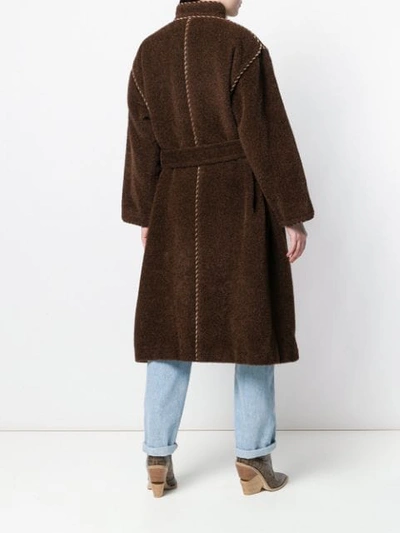Pre-owned Saint Laurent 1990's Long Belted Coat In Brown