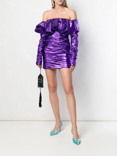 ATTICO OFF-SHOULDER RUFFLE DRESS - 紫色
