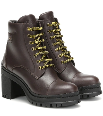 Shop Prada Leather Ankle Boots In Purple
