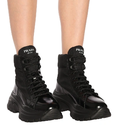 Shop Prada Technical-twill Ankle Boots In Black