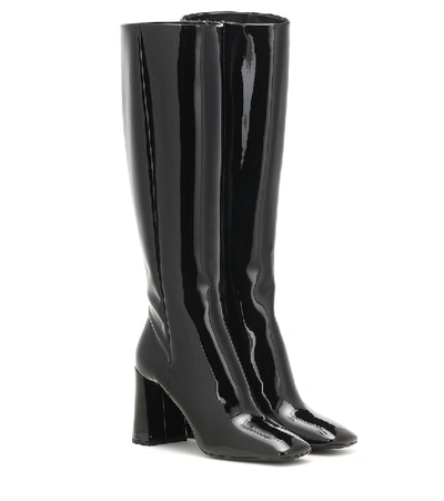 Shop Prada Patent-leather Knee-high Boots In Black