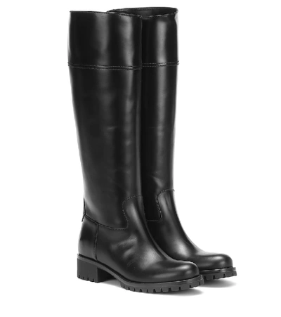 Shop Prada Knee-high Leather Boots In Black