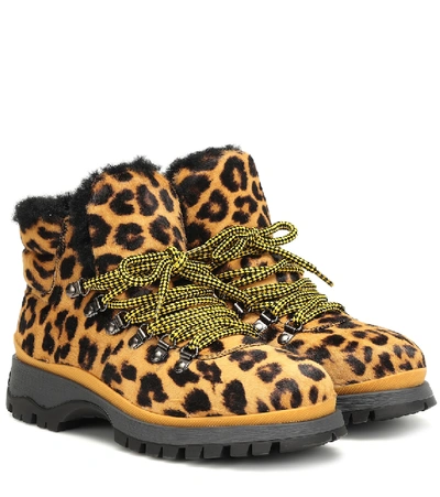 Shop Prada Leopard-print Calf Hair Ankle Boots In Yellow