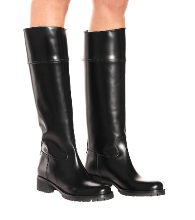 Shop Prada Knee-high Leather Boots In Black