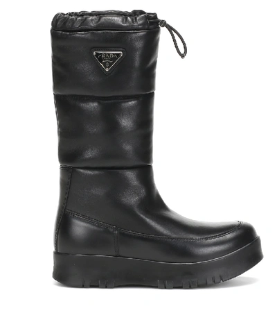 Shop Prada Platform Leather Boots In Black