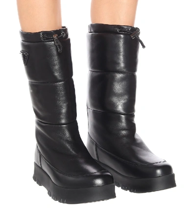 Shop Prada Platform Leather Boots In Black