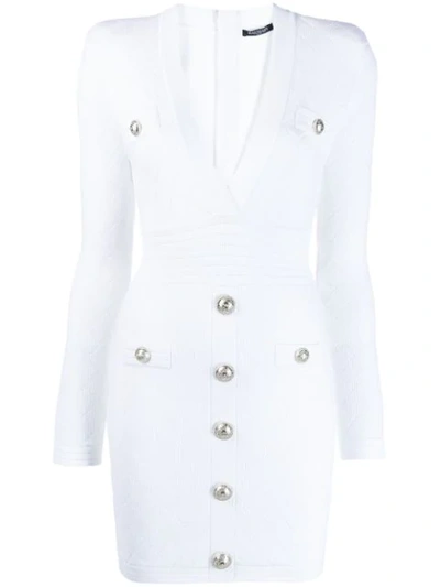 Shop Balmain Button Embellished Quilted Dress In White