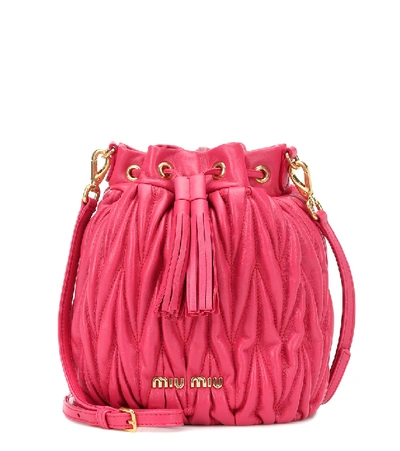 Shop Miu Miu Matelassé Leather Bucket Bag In Pink