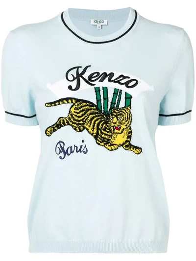 KENZO EMBROIDERED TIGER LOGO T-SHIRT - 蓝色