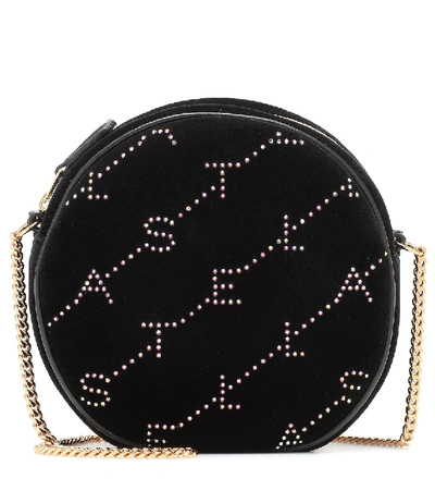 Shop Stella Mccartney Mini Round Monogram Shoulder Bag In Black