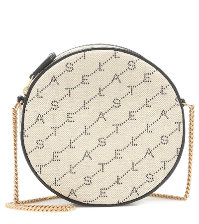 Shop Stella Mccartney Mini Round Monogram Shoulder Bag In Beige
