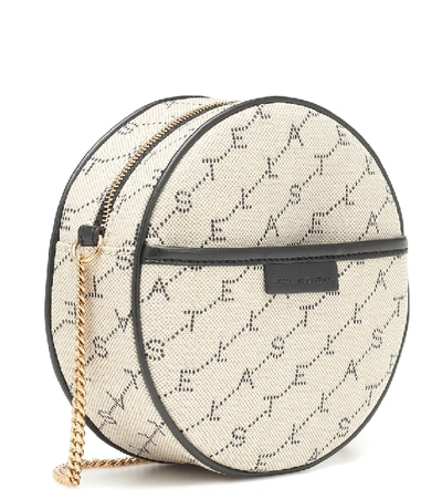 Shop Stella Mccartney Mini Round Monogram Shoulder Bag In Beige