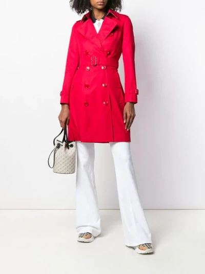 Shop Burberry Gabardine Trench Coat In Red