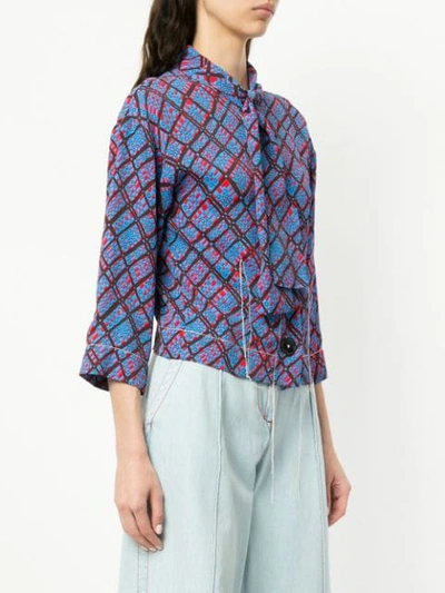 Shop Marni Contrast Print Fitted Blouse In Blue