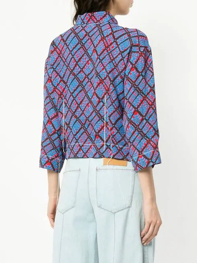 Shop Marni Contrast Print Fitted Blouse In Blue