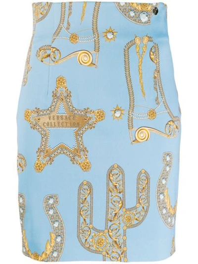 Shop Versace Collection Printed Mini Skirt - Blue