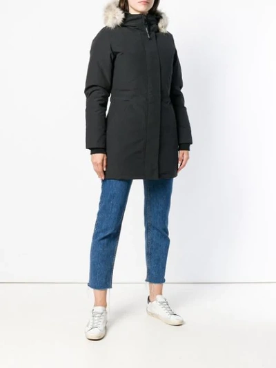Shop Canada Goose Hooded Fitted Coat In Black