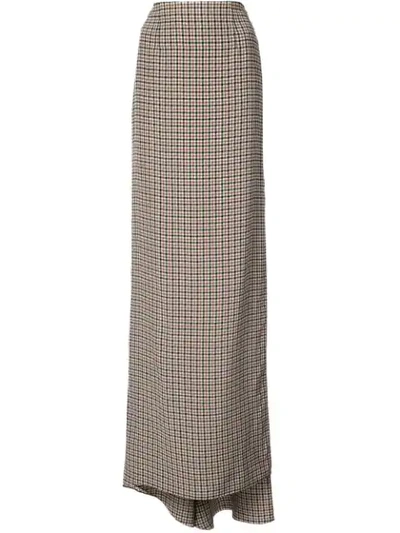 Shop Vera Wang Checked Side Slit Skirt In Brown