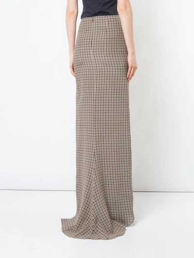 Shop Vera Wang Checked Side Slit Skirt In Brown
