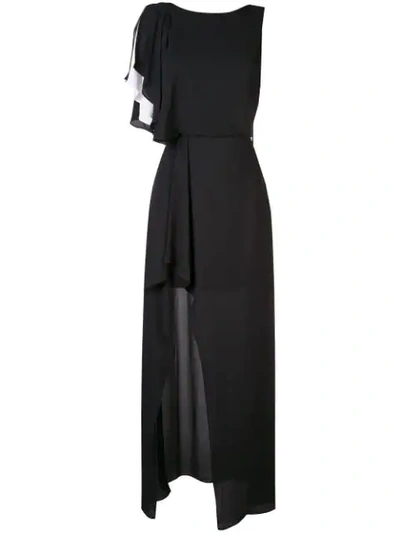 Shop Halston Heritage Asymmetric Ruffle Gown In Black/chalk