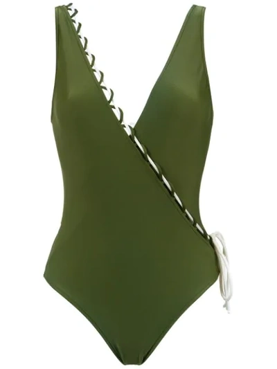 Shop Adriana Degreas Wrap-style Swimsuit In Green