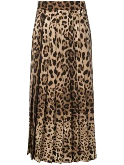 Shop Dolce & Gabbana Leopard Print Pleated Maxi Skirt In Brown