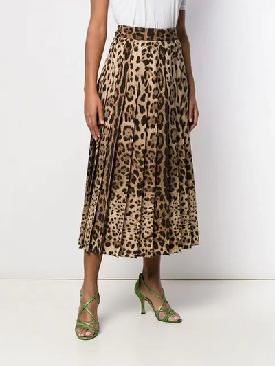 Shop Dolce & Gabbana Leopard Print Pleated Maxi Skirt In Brown