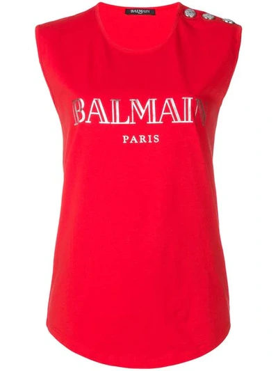 Shop Balmain Logo-print Tank Top In Red