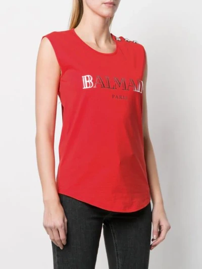 Shop Balmain Logo-print Tank Top In Red