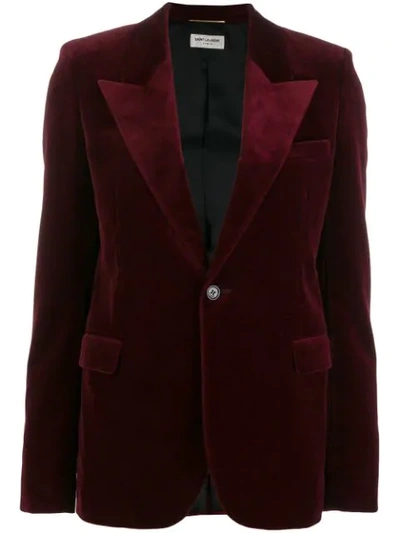 Shop Saint Laurent Peaked Lapel Velvet Blazer In Red