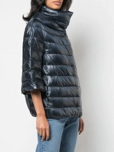 Shop Herno 3/4 Sleeve Puffer Jacket In Blue