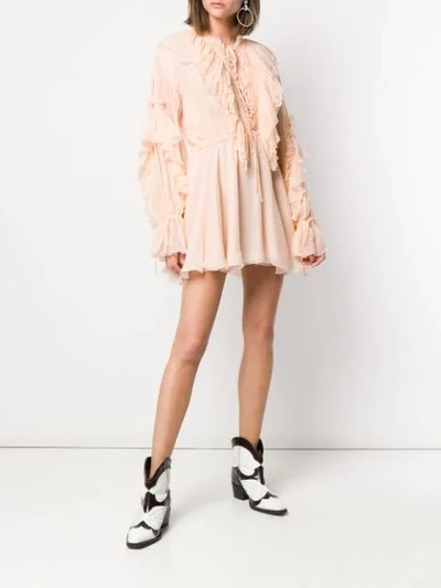 Shop Redemption Ruffled Design Mini Dress In Neutrals