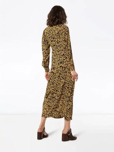 Shop Ganni Goldstone Floral Print Crepe Dress In Black