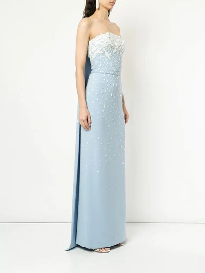 Shop Oscar De La Renta Wedgewood Leaf Embroidered Gown In Blue