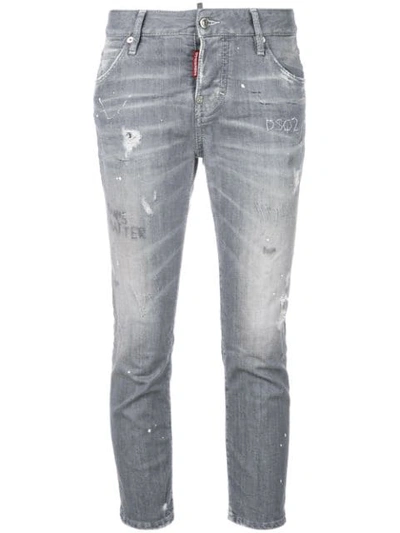 Shop Dsquared2 Boyfriend Cropped Jeans In Grey