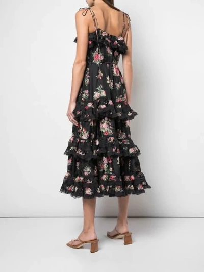 Shop Zimmermann Honour Floral Print Tiered Dress In Black