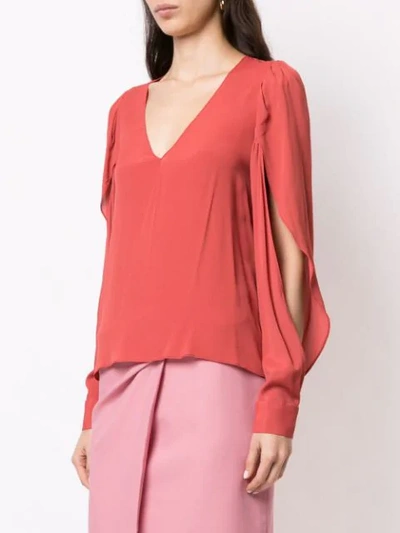 Shop Bianca Spender Concorde Slit Sleeve Blouse In Red