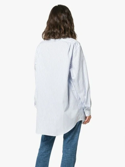 Shop Gucci Embellished Collar Pinstripe Cotton Shirt In Blue