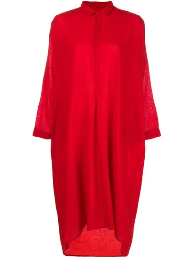 Shop Daniela Gregis Side Slit High Low Shirt Dress In Red