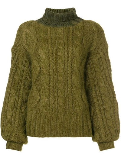 Shop Aalto Oversized Cable Knit Sweater In Green