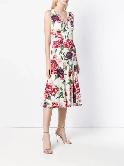 Shop Dolce & Gabbana Rose Printed Flared Dress In White