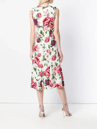 Shop Dolce & Gabbana Rose Printed Flared Dress In White