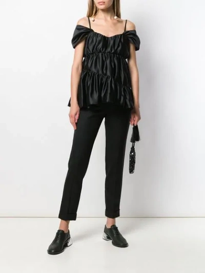 Shop Simone Rocha Cold Shoulder Tiered Top In Black