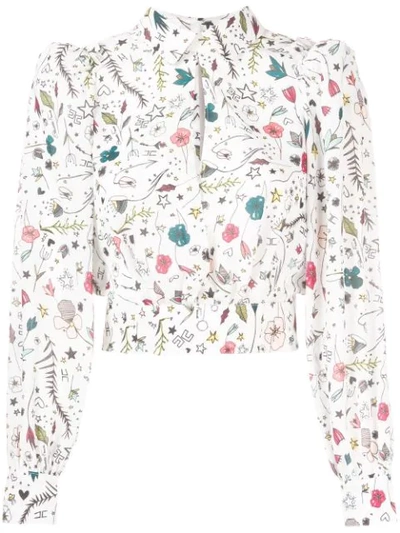 Shop Elisabetta Franchi Embroidered Keyhole Blouse In White