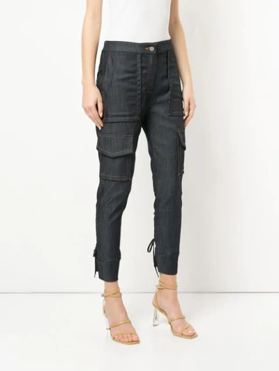 Shop Manning Cartell Cropped-jeans Mit Cargotasche In Blue