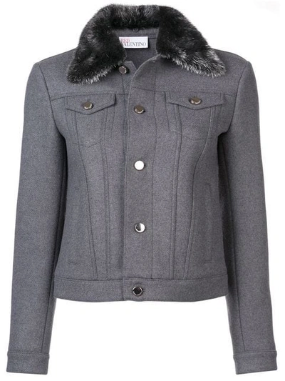 Shop Red Valentino Faux Fur Collar Jacket In Grey