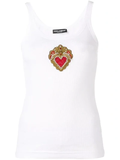 Shop Dolce & Gabbana Embellished Heart Tank Top In White